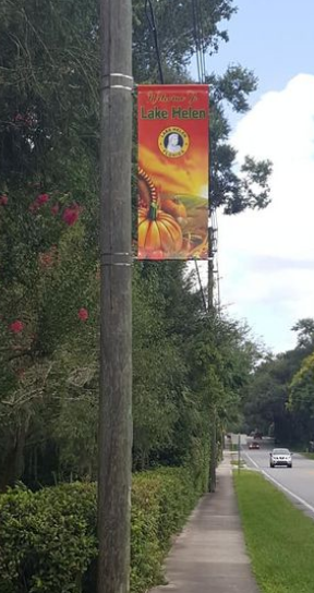 Autumnal banner on a utility pole